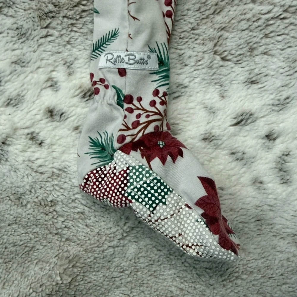 RuffleButts holiday footie pajamas baby girls 12-18 months Christmas poinsettia